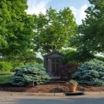 Mature trees and arboretum landscape at Woodside Cemetery